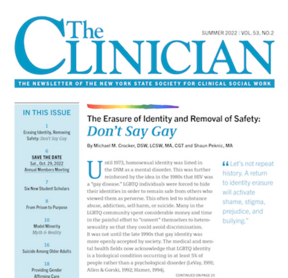 The Clinician Cover graphic about Don't Say Gay Laws